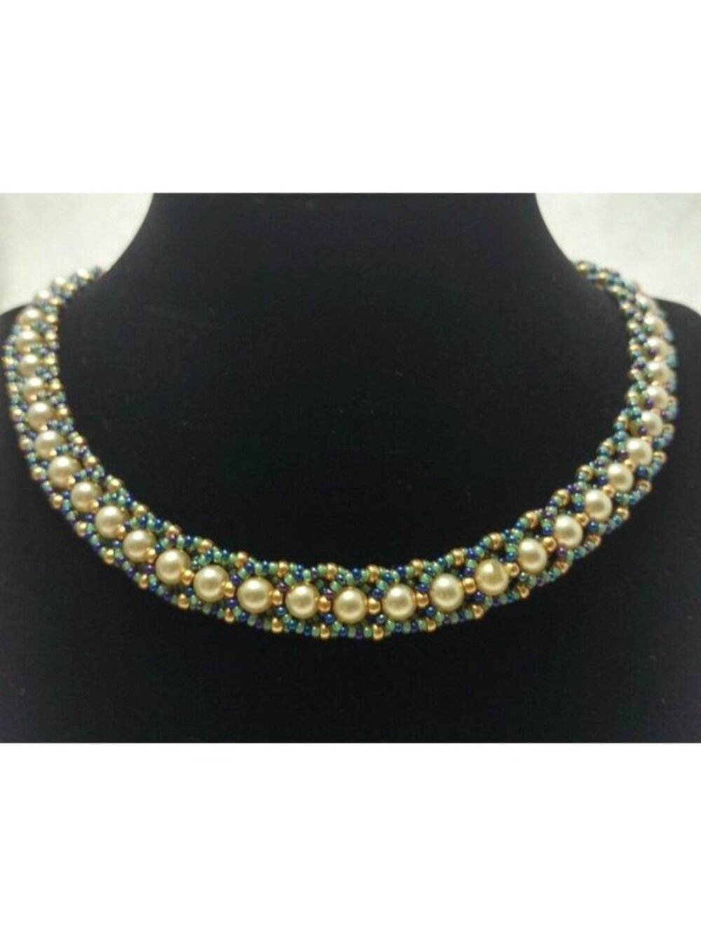 Artisan-Made Necklace Collar Swarovski Crystal Faux Pearls Sterling Silver Clasp